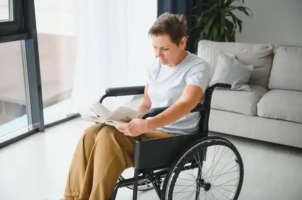Injured Lady in Wheelchair Studying Law Book with California Lawyer