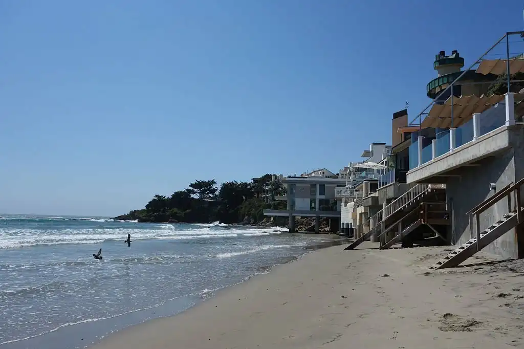 Malibu, California Coastal Homes and Seagulls by the Beach
