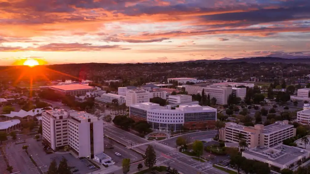 Fullerton California Cityscape at Stunning Sunset
